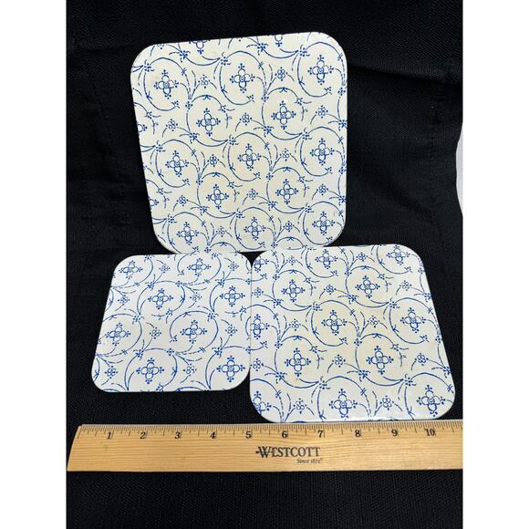 Vintage Retro Metal Enamel Kitchen Trivet Blue White Chinoiserie Flower 3 - Picture 4 of 5